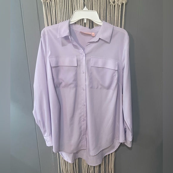 Evri, lavender, long sleeve button down soft  top, size ox - Picture 1 of 3